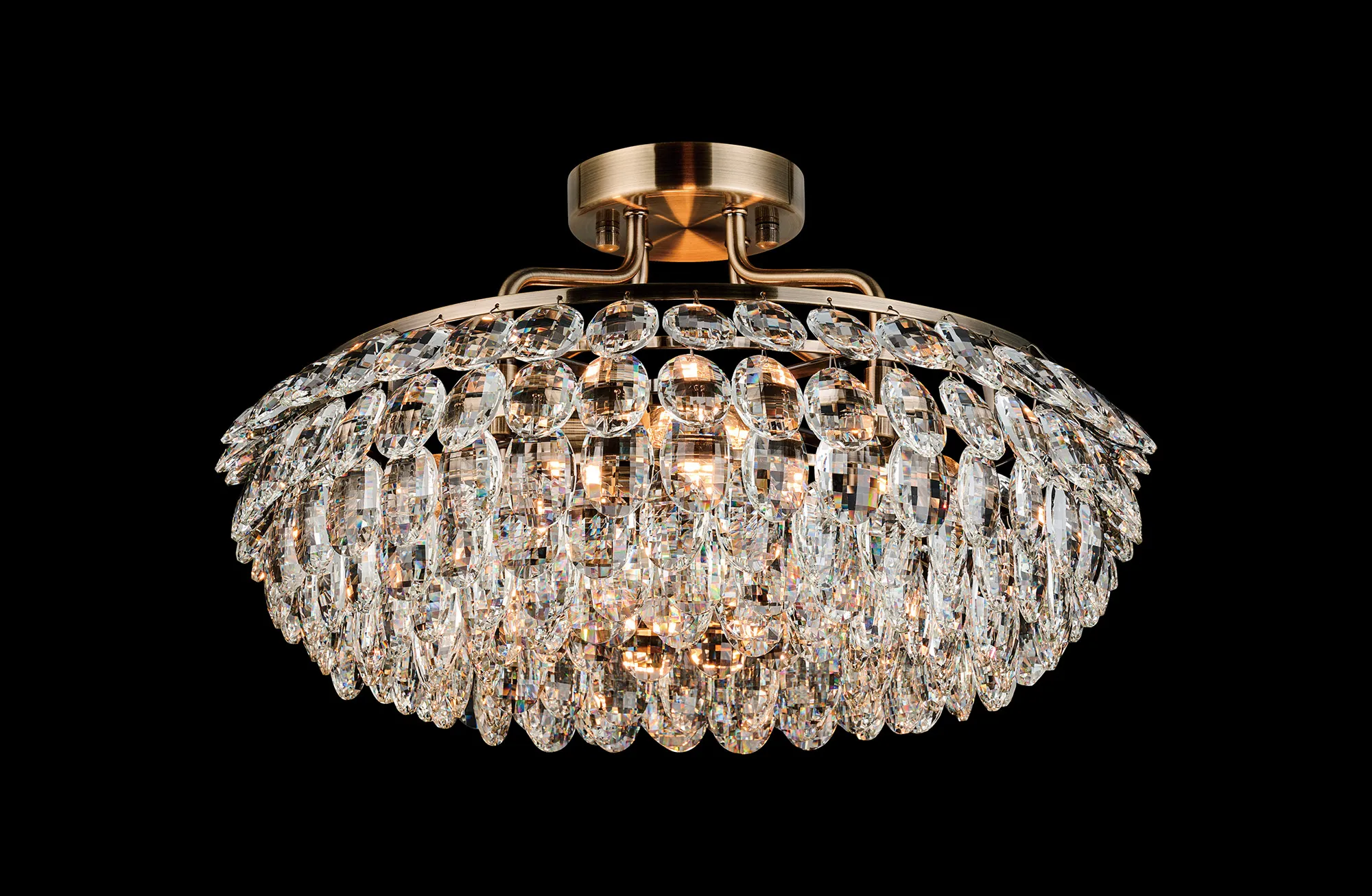 Coniston Antique Brass Crystal Ceiling Lights Diyas Semi Flush Fittings